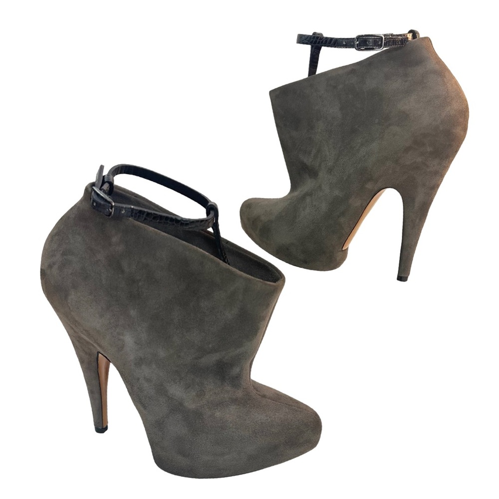 Givenchy Women’s Heels Fetish Tstrap Ankle Booties Gray Suede Size: 5.5